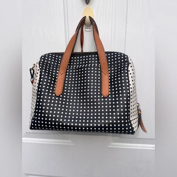 Vintage Fossil Black & White Polka Dot Handbag Crossbody or Shoulder Bag - Picture 14 of 14